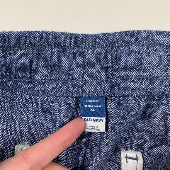 Old Navy Blue Chambray Linen Blend High Rise Wide Leg Lounge Pant XL - Picture 5 of 8